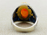 Men's Yemeni Aqeeq Stone Orange Silver Ring