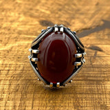 Men's Yemeni Aqeeq Stone Red Agate Silver Ring