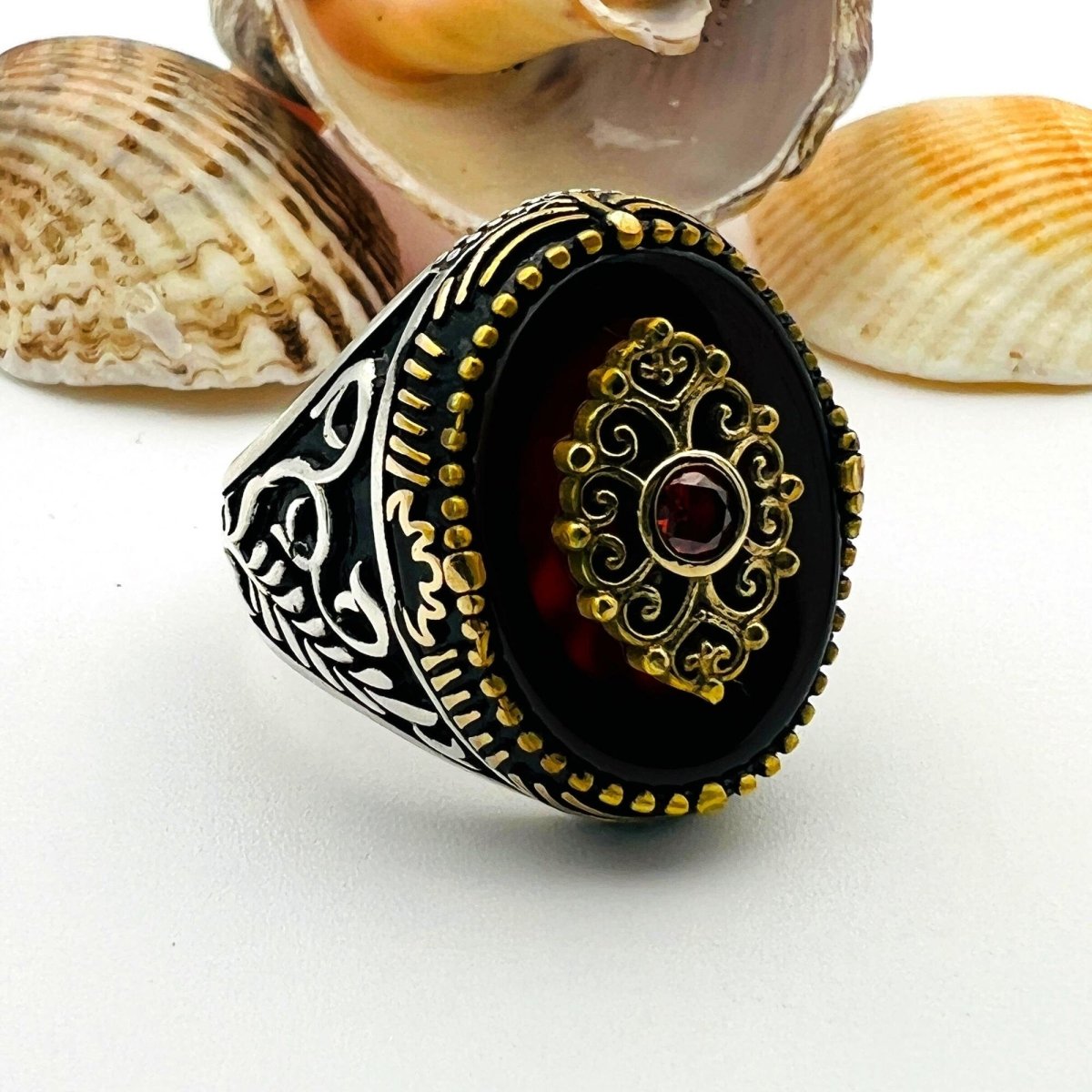 Men's Yemeni Aqeeq Stone Silver Ring