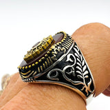 Men's Yemeni Aqeeq Stone Silver Ring