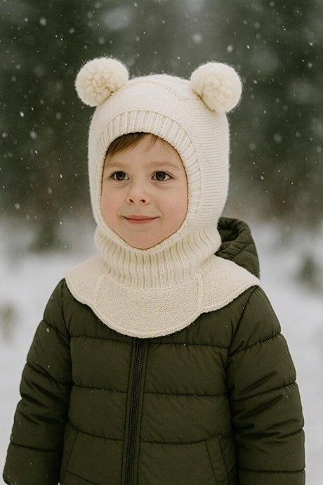 meric bebe Kids' Seamless Knitted Pom - Pom Balaclava Hat (0 - 2 Yrs) - TryAladdin