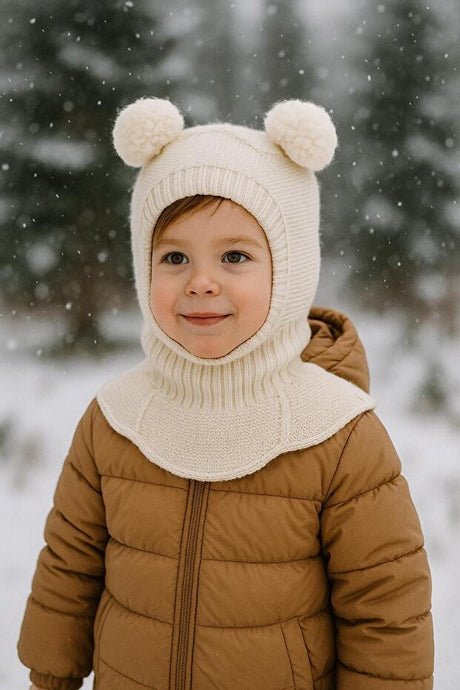 meric bebe Kids' Seamless Knitted Pom - Pom Balaclava Hat (0 - 2 Yrs) - TryAladdin