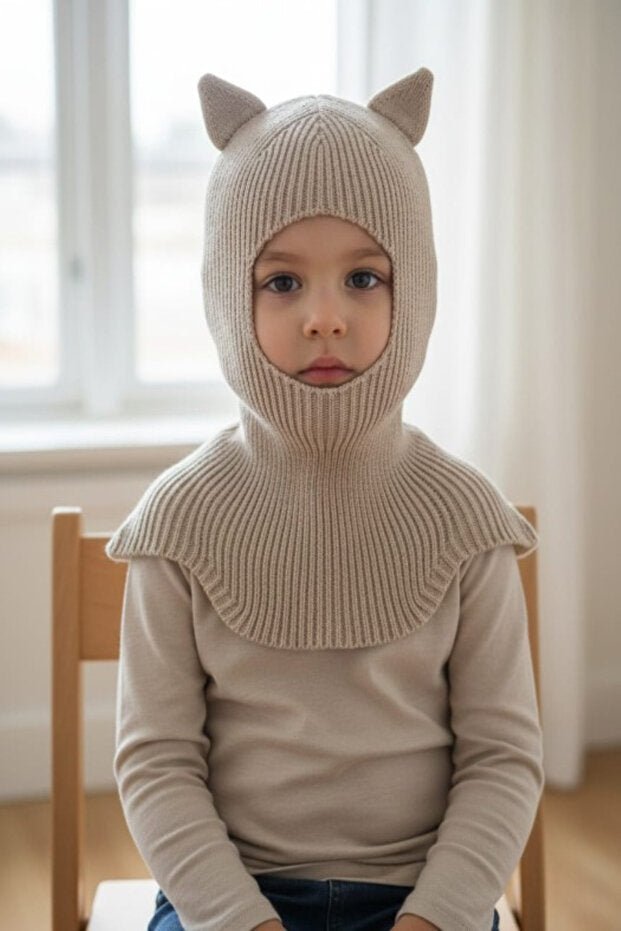 Meric Bebe Knitted cat Ear Balaclava - cozy Winter Hat for Baby & child - TryAladdin