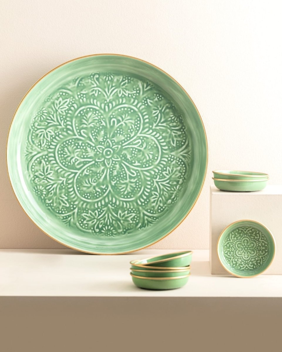 Metal Rosalie Plate Set - Soft Green Finish - TryAladdin