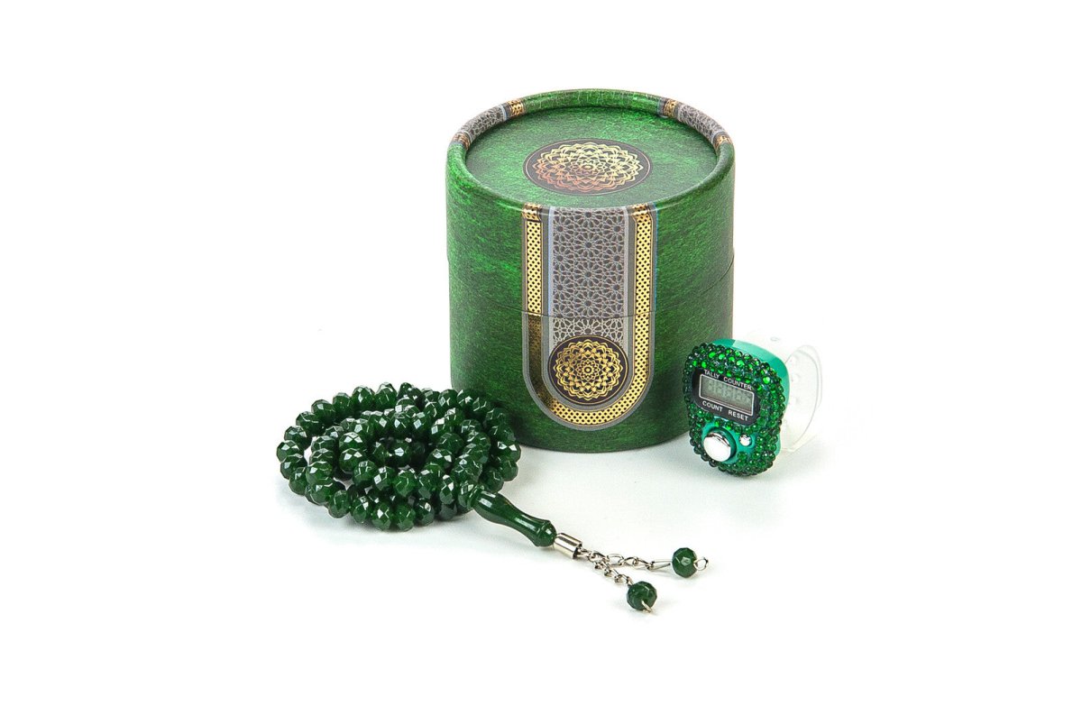 Mini Cylinder Boxed Tasbih and Dhikrmatic Gift Set, Green - TryAladdin