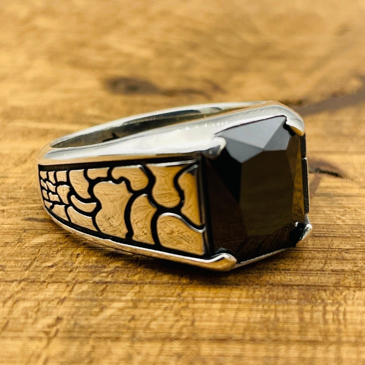 Minimalist Square Black Onyx Stone Men's Ring