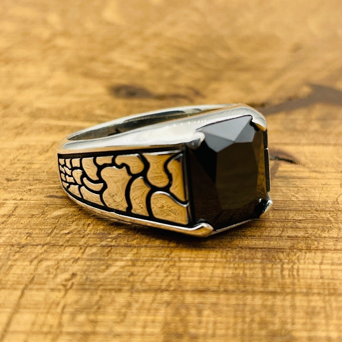 Minimalist Square Black Onyx Stone Men's Ring