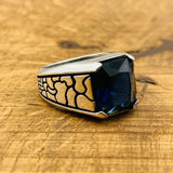 Minimalist Square Blue Sapphire Men's Ring