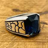 Minimalist Square Blue Sapphire Men's Ring