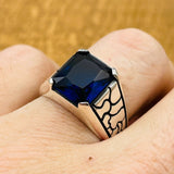 Minimalist Square Blue Sapphire Men's Ring