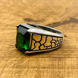 Minimalist Square Green Emerald Stone Men's Ring