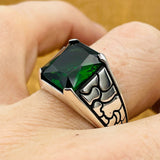 Minimalist Square Green Emerald Stone Men's Ring