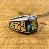Minimalist Square Multicolor Mystic Topaz Stone Puzzle Patterned Men's Ring - TryAladdin
