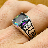 Minimalist Square Multicolor Mystic Topaz Stone Puzzle Patterned Men's Ring - TryAladdin