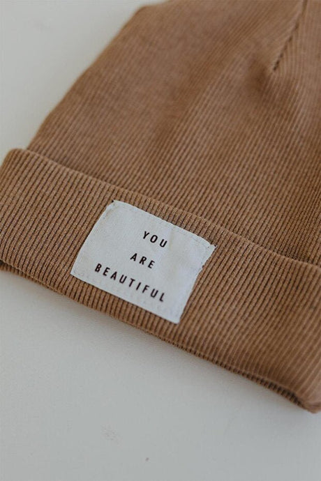 Mink Ribbed Beanie - "You Are Beautiful" Label - TryAladdin