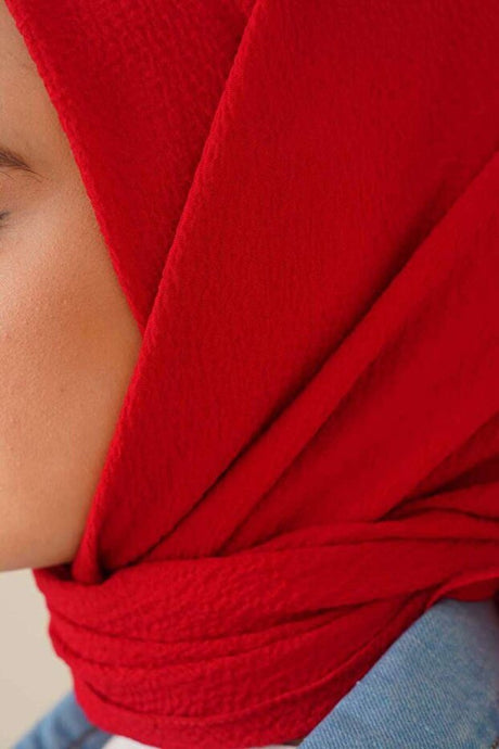 Mio Jazz Red Crepe Headscarf - Lightweight & Wrinkle - Free - TryAladdin