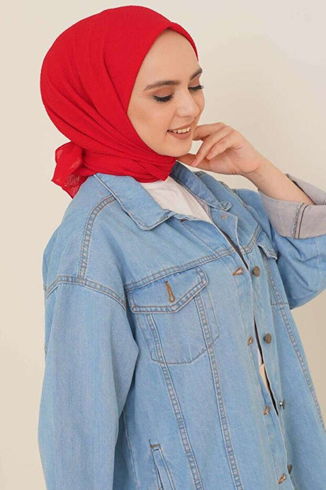 Mio Jazz Red Crepe Headscarf - Lightweight & Wrinkle - Free - TryAladdin