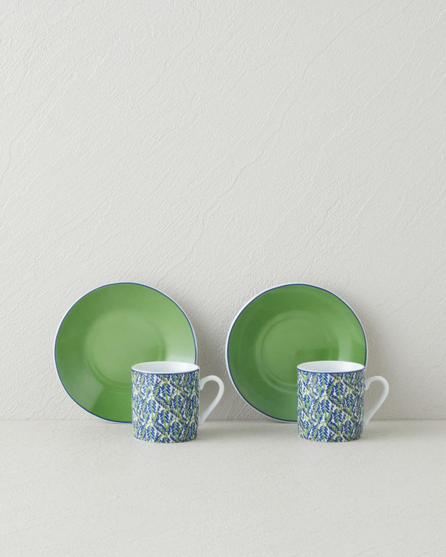 Professional Grade Porcelain Coffee Cup Set   2 Person   80ml   Green Finish