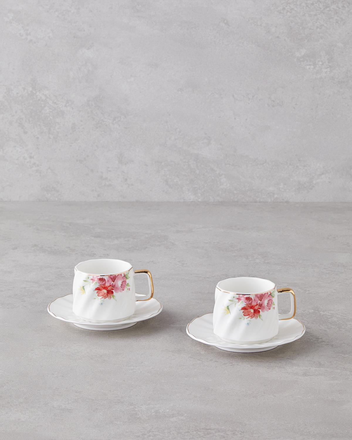 Premium New Bone China Coffee Cup Set   4 Piece Floral Design