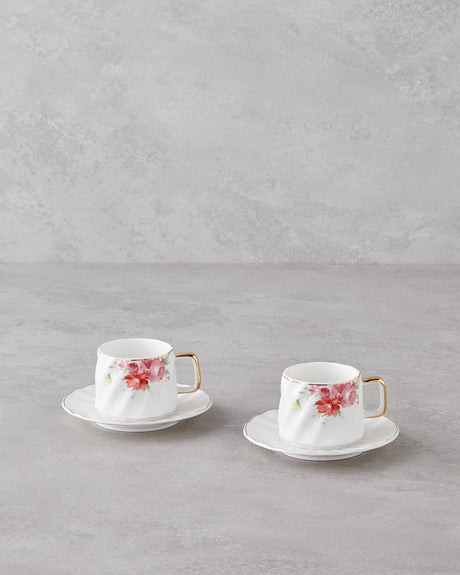 Premium New Bone China Coffee Cup Set - 4 Piece Floral Design