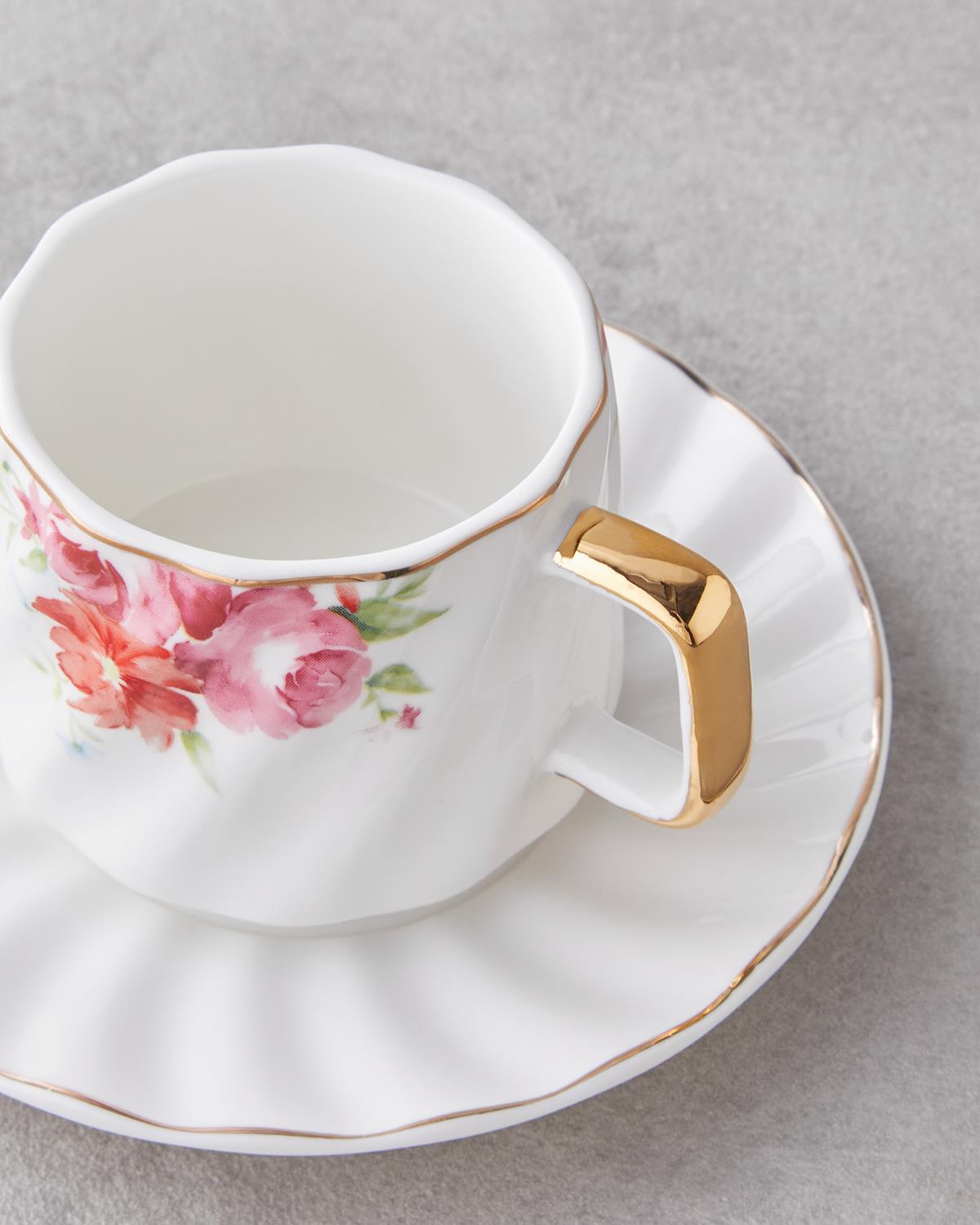 Premium New Bone China Coffee Cup Set   4 Piece Floral Design
