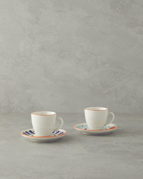 Professional Turkish Porcelain Coffee Cup Set Colorful Mixed Lines