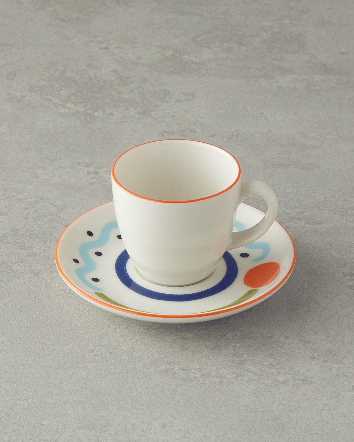 Professionelt tyrkisk porcelænskaffesæt med farverige blandede linjer