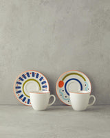 Professional Turkish Porcelain Coffee Cup Set Colorful Mixed Lines