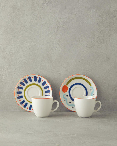Professional Turkish Porcelain Coffee Cup Set Colorful Mixed Lines