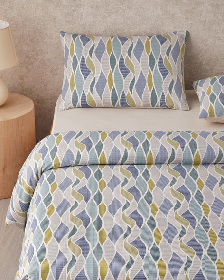 Premium Single Bed Duvet Cover Set Easy Iron Modern Braid Green Blue