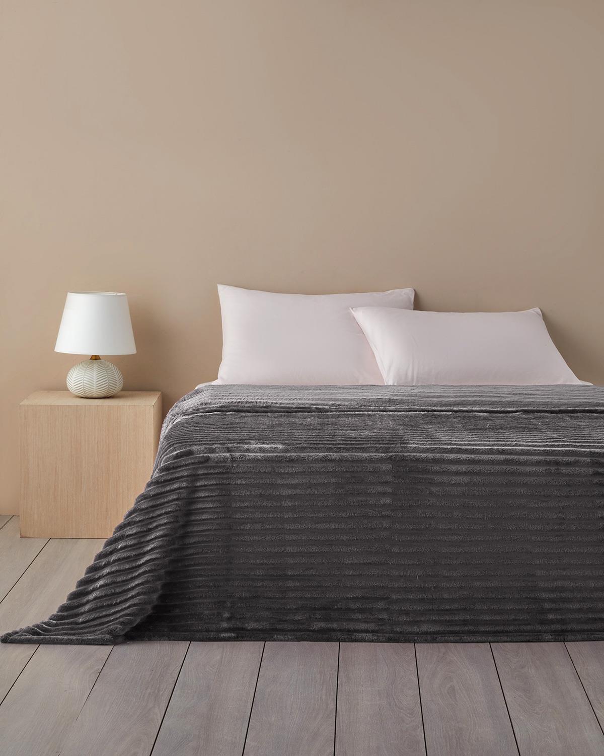 Premium-Super-Soft-Double-Size-Striped-Dark-Grey-Blanket