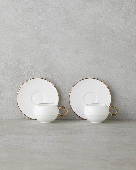 Professional Turkish Porcelain Coffee Cup Set 90ml White Gold 12 Piece