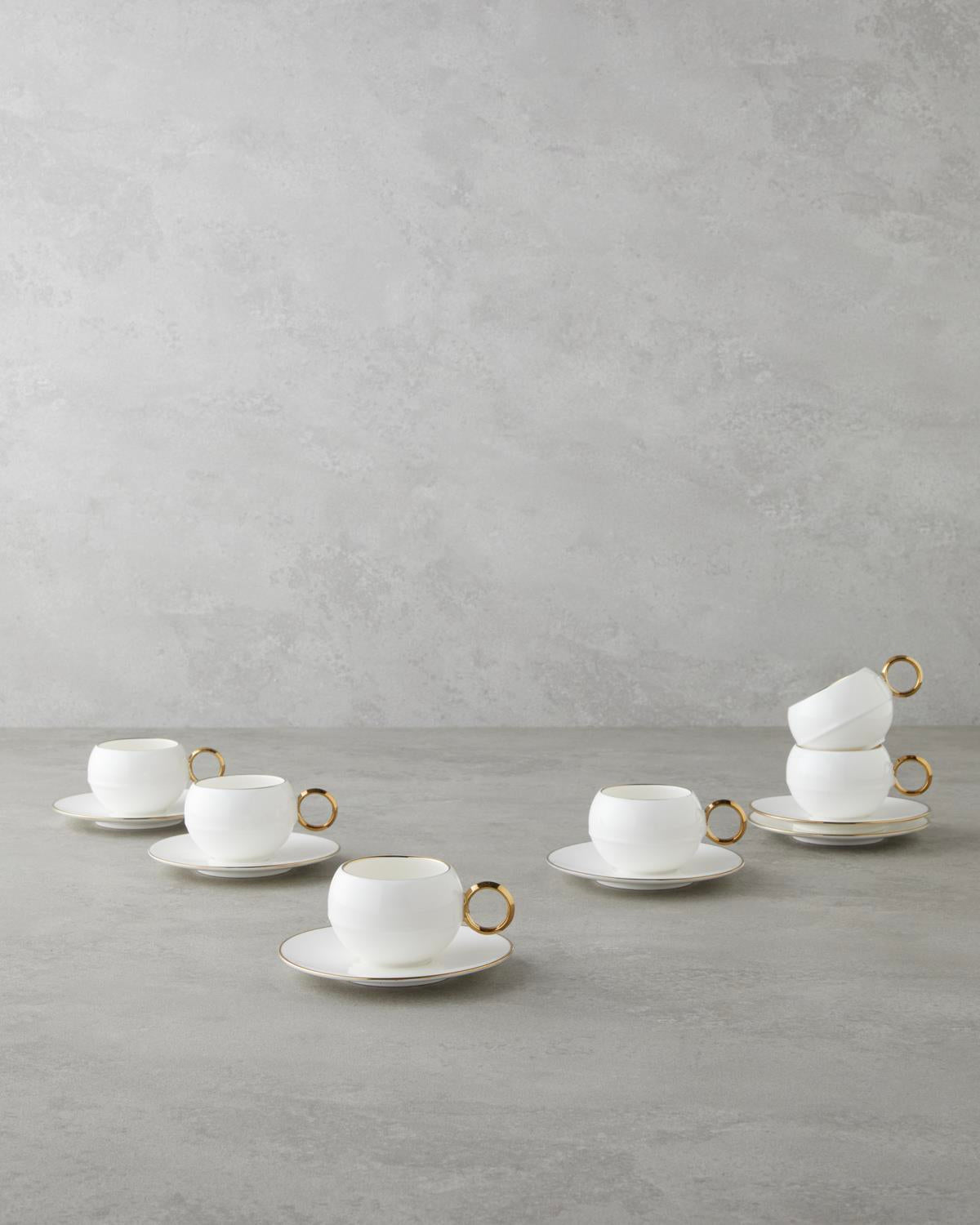 Professional Turkish Porcelain Coffee Cup Set 90ml White Gold 12 Piece