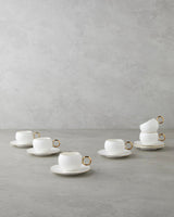 Professional Turkish Porcelain Coffee Cup Set 90ml White Gold 12 Piece
