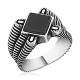 Premium Sterling Silver Men's Black Stone Ring