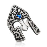 Men's Sterling Silver Spartan Helmet Statement Ring with Blue Gemstone