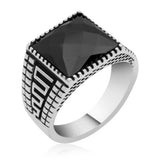 Men's Ring - Sterling Silver Black Zircon Faceted Statement