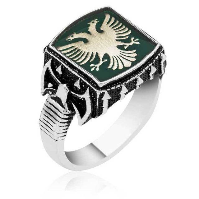 Sterling Silver Double Headed Eagle Mens Ring