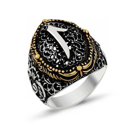 Premium Sterling Silver Mens Arabic Elif Script Ring