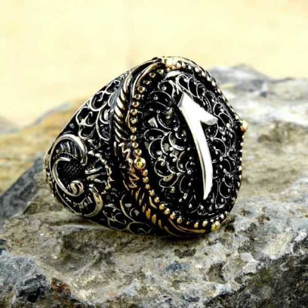 Premium Sterling Silver Mens Arabic Elif Script Ring