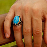 Men's Ring - Turquoise Stone Eagle Claw Silver & Gold Statement