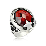 Men's Ring - Sterling Silver Red Faceted Gemstone Star Statement Ring
