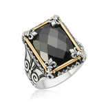 Men's Sterling Silver Statement Ring - Black Stone & Ornate Accents