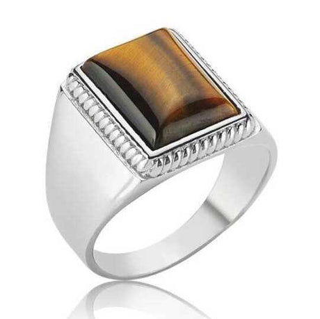 Men's Ring - Sterling Silver Tiger's Eye Gemstone Statement Ring