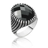 Men's Ring - Sterling Silver Black Faceted Statement Ring