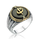 Men's Ring - Silver & Gold-Tone Black Onyx Elif Vav Calligraphy Statement Ring