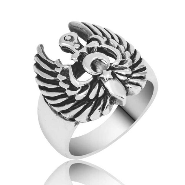 Premium Sterling Silver Eagle Wing Mens Ring