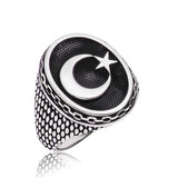 Premium Sterling Silver Crescent Star Men's Ring