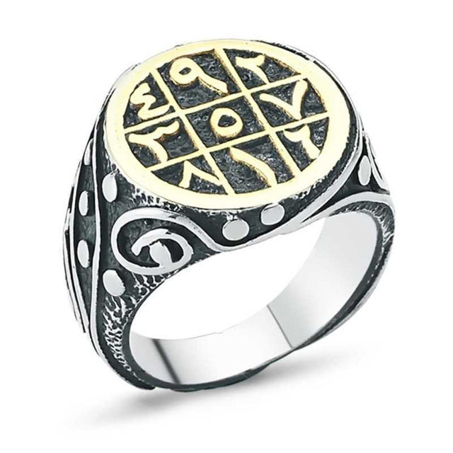 Mens Sterling Silver Ring Ebced Numerology Design