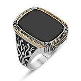 Men's Ring - Ornate Sterling Silver & Gold-Tone Black Onyx Ring